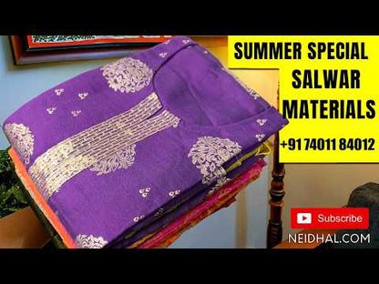 Designer off white jakard silk cotton semi stitched salwar material ( lining needed)sequins& applique patch work,self checked,floral printed allover,printed bottom,embroidery pure chifffon dupatta.JL260519