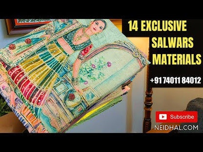 Mehandhi yellow block printed soft cotton unstitched salwar material(lining optional)zigzag printed cotton bottom, block printed soft mul cotton dupatta(REQUIRES TAPINGS). Code AP252514