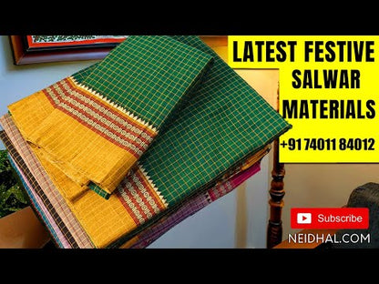 Red semi linen unstitched salwar material (textured,lining optional)thread embroidery on front, silk cotton botttom, floral printed semi linen dupatta.  NV251313