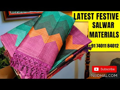 Pastel pink digital printed semi linen unstitched salwar material, sober printed all over, hand embroidered on daman(thin, lining needed)matching drum dyed lining provided, NO BOTTOM, digital printed semi linen full length dupatta. CODE JN252403