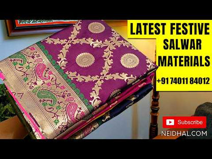 Half White pure soft silk cotton unstitched salwar material,(soft, lining needed) digital printed, hand embroidery work on front, matching silk cotton bottom,  Digital printed soft silk cotton dupatta. OC251608