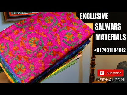 Peach floral printed fancy super net unstitched salwar material, fancy buttons on yoke, self embroidered on front(netted fabric, lining needed)matching cotton bottom, digital printed fancy kota silk cotton dupatta. CODE JA251606