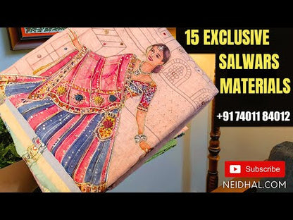 Designer bluish grey premium kota unstitched salwar material, rich bead work on yoke(thin, lining needed)matching spun cotton bottom, embroidered premium kota dupatta with lace tapings. CODE JL250804