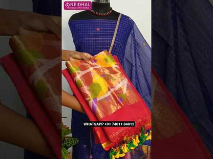 Dark Purple designer muslin jamdani unstitched salwar material, hand woven design all over(thin, lining needed)NO BOTTOM, maslin jamdani full length dupatta with rich paithani weaning pallu. CODE AG252602