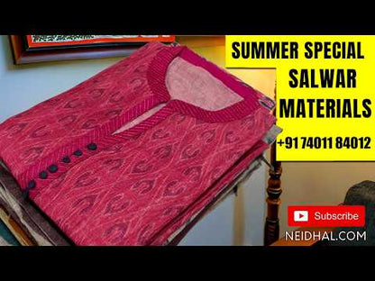 Bottle green semi tussar unstitched salwar material,cross stitch work on front,madhubani printed daman,(lining needed)blue spun cotton bottom,digital printed semi tussar dupatta with elephant printed pallu. OC262613