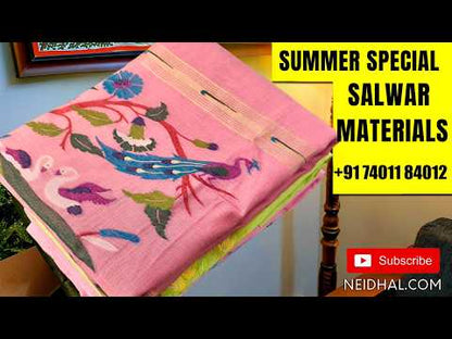Designer black premium kota unstitched salwar material,hand embroidery work on yoke,embroidery work on front (soft,Lining Needed)matching cotton provided for lining NO BOTTOM,ajrak printed kota dupatta. JN261510