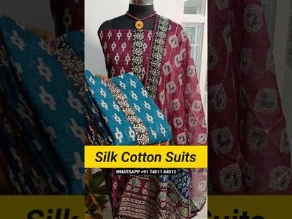 Dark brown digital printed silk cotton unstitched salwar material, kantha stitch work on yoke& daman(thin, lining needed)matching santoon bottom, digital printed silk cotton dupatta with rich hand embroidered. CODE JL252712