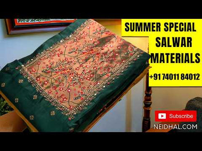 Bright orange premium uppada silk unstitched salwar material,zari buttas all over, (Lining Needed)premium silk bottom,buttas with shibori dyed on uppada silk dupatta with fancy tassles. SP262417