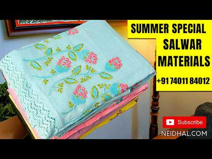 Dark green digital printed jute silk unstitched salwar material(thin,textured,lining needed)thread embroidery work with floral printed on front,matching spun cotton bottom,printed and stripes on jute silk dupatta. FB262703