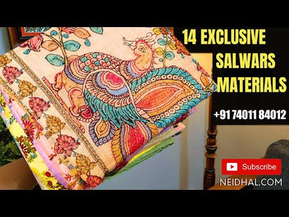 Pastel green designer jamdani woven premium silk cotton unstitched salwar material, paithani weaving on yoke(lining needed)matching silk cotton bottom, jamdani woven premium silk cotton dupatta with paithani weaving pallu. CODE SP251005