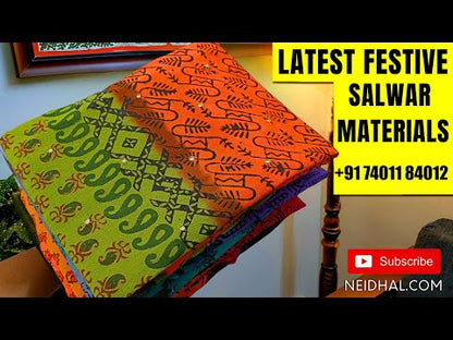 Pastel Blue schiffli embroidered pure cotton unstitched salwar material(lining needed) wax batik design allover, lace daman, batik dyed cotton bottom, batik dyed soft mul cotton full length dupatta(TAPING NEEDED). JA262213