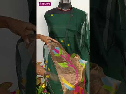 Purple &blue dual shaded muslin jamdani unstitched salwar material, hand woven design all over(thin, lining needed)hand woven muslin jamdani full length dupatta with rich paithani weaving pallu& hand made tassels. CODE SP250203