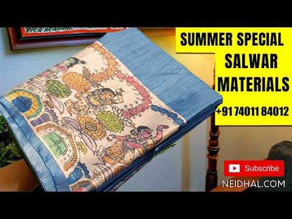 Lavender Tissue Silk unstitched salwar material,(soft, lining needed) digital printed, hand work on yoke & daman, santoon bottom, Digital printed fancy tissue silk dupatta. JN262916