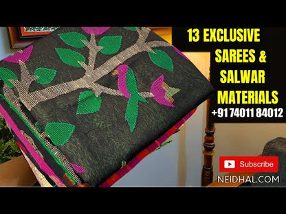 Dark green printed soft cotton unstitched salwar material(lining optional)mehandhi yellow zigzag printed cotton bottom, zigzag printed pure cotton dupatta CODE MR250216