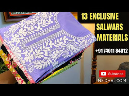 Grey floral printed pure soft cotton unstitched salwar material(lining needed)vertical printed cotton bottom, block printed fancy silk cotton dupatta(TAPINGS NEEDED). Code MY251317