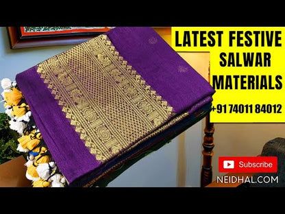 Mehandhi yellow handloom cotton unstitched salwar material (Lining Needed)thread woven design on front,thread weaving daman borders, thread weaving handloom cotton bottom, light and dark shaded soft handloom cotton dupatta. NV251415