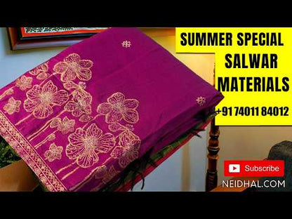 Leafy Green designer premium silk unstitched salwar material, gold and silver benarasi zari woven buttas and rich daman (Thin, Lining Needed) Matching silky bottom, benarasi zari woven premium silk dupatta. AG262902