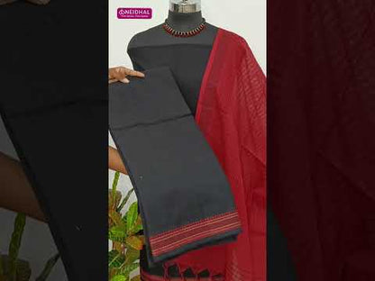 Blue pure south handloom cotton unstitched salwar material, thread woven daman border(lining optional)maroon cotton bottom, handloom cotton full length dupatta with vertical weaving lines. CODE AG253004