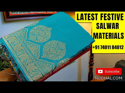 Premium Maroon soft silk cotton unstitched salwar material (lining needed) zari woven design on daman, matching silk cotton bottom, rich zari woven silk cotton dupatta with tassels.JA261603