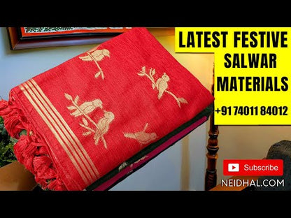 Sage Green premium linen unstitched salwar material (lining needed) digital print, embroidery work on yoke, daman, matching spun cotton bottom, digital floral printed linen dupatta. DC251414