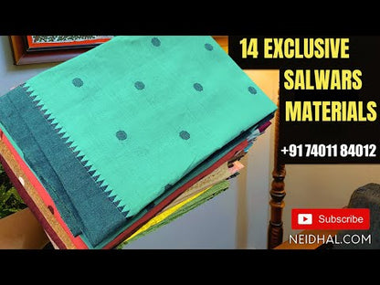 Mehandhi yellow printed pure maslin silk unstitched salwar material, bead& zardozi work on yoke(lining needed)matching silky bottom, jakard silk cotton dupatta with zari buttas& borders. CODE JL250712