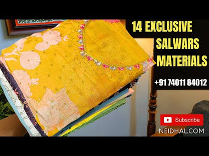 Light greyish blue printed premium linen unstitched salwar material, hand embroidered on yoke& front(thin, lining needed)matching spun cotton bottom, digital printed semi linen dupatta with thin gold tissue borders. CODE JL253009