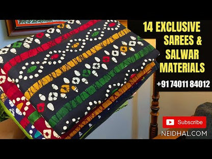 Black wax batik dyed pure cotton unstitched salwar material(lining needed)batik dyed cotton bottom, batik dyed pure cotton full length dupatta. Code AP252311