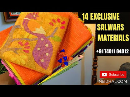 Half white base pink floral printed pure mul cotton unstitched salwar material, printed v neck(lining needed)matching lining provided, NO BOTTOM, block printed pure kota cotton dupatta. CODE MY252514