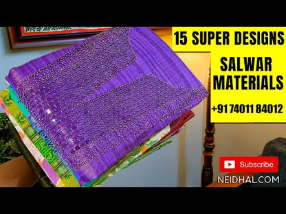 pastel blue floral printed kantha cotton unstitched salwar material, embroidered &sequins work on yoke(lining needed)matching drum dyed cotton provided for lining, NO BOTTOM, digital printed soft silk cotton dupatta. CODE FB252404