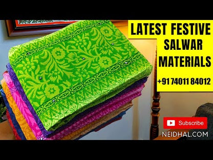 Sage Green tissue linen unstitched salwar material,(soft, lining needed)digital printed, heavy hand embroider work on daman and yoke, matching santoon bottom, digital printed, hand embroidery work on tissue linen dupatta. OC251412