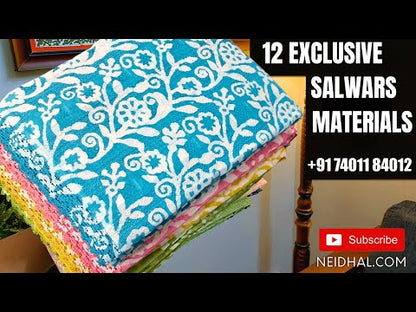 Beige printed jute silk salwar material v neck zari & sequins work - Youtube video