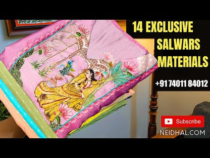 Black satin cotton unstitched salwar material, ajrak yoke patch with thread& faux mirror work(lining optional)maroon cotton bottom, block printed silk cotton dupatta(REQUIRES TAPINGS). Code AP252205