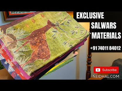 Dark beetroot purple jamdani woven premium silk cotton unstitched salwar material, thread& sequins work on yoke(thin fabric , lining needed)matching premium cotton bottom, jamdani woven premium silk cotton dupatta with tassels. CODE FB250602