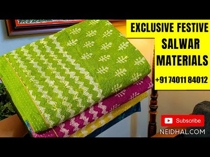 Lavender Jamdani woven silk cotton unstitched salwar material (Thin, Lining Needed)thread and zari weaving on daman, matching santoon bottom, jamdani woven full length silk cotton dupatta. SP251501