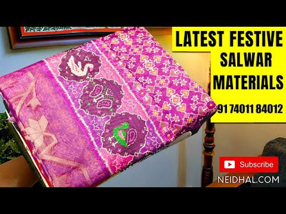 Teal Blue satin cotton unstitched salwar material(lining needed) digital print, faux mirror work on yoke, matching cotton bottom, digital printed fancy silk cotton dupatta. (TAPING NEEDED). JA261306