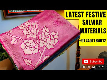 Bright pink digital printed premium linen unstitched salwar material,(textured, lining needed) hand embroidery on daman, V neck, matching santoon bottom, digital printed , embroidery work on premium linen dupatta. OC252914