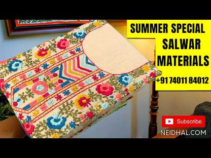 Green block printed chanderi silk cotton unstitched salwar material,thread work & fancy less work on yoke (light weight,Lining Needed) matching silky bottom, block printed chanderi silk cotton dupatta with zari detailing. JN261305