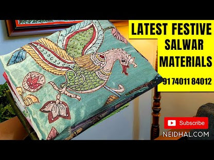 Grey with golden tint tissue silk unstitched salwar material, Simple Yoke (Thin, Lining Needed) Matching santoon bottom, Designer tissue silk dupatta with premium art silk applique work highlighted with embroidery detailing. SP252009