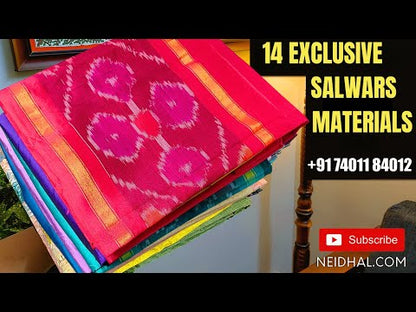 Rich beige with golden tint tissue linen unstitched salwar material, rich hand embroidered on yoke(thin, lining needed)green santoon bottom, rich hand embroidered tissue linen full length dupatta. CODE SP250624