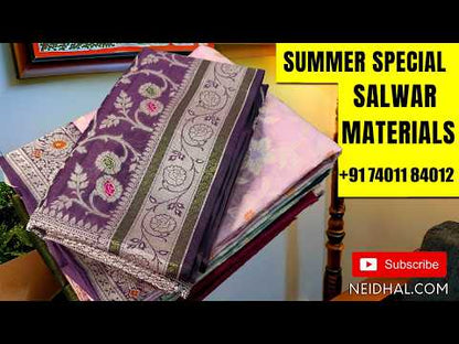 Dark maroon handloom cotton unstitched salwar material, thread woven al over(lining optional)cotton bottom,buttas on full length handloom cotton dupatta. JL262313