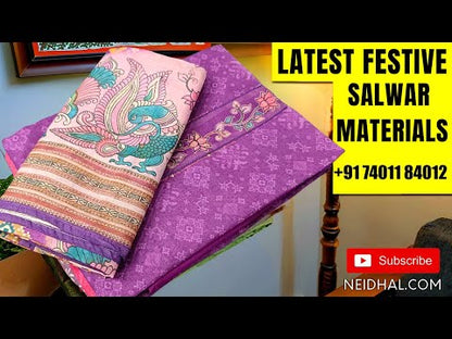 Reddish Maroon fancy kota silk cotton unstitched salwar material (lining needed) cross stitch embroidery, cut work on yoke, matching silk cotton bottom, embroidery work on kota silk cotton dupatta with scalped borders,. JA262421