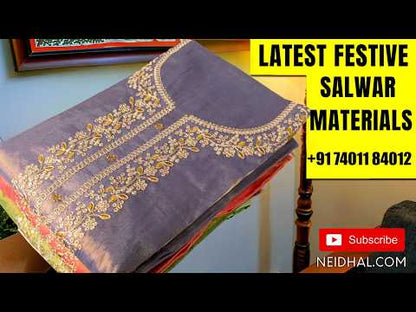 Mehandhi yellow cotton unstitched salwar material, thread weaving all over, kantha work on daman (Lining Needed) Matching cotton bottom, digital printed soft mul cotton short width dupatta. SP260217