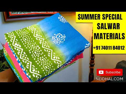 Pastel pink block printed chikankari embroidered mul cotton unstitched salwar material, panel pattern on front(lining needed)block printed cotton bottom, block printed kota dupatta with tissue border. AP262504