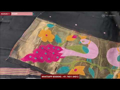 Bottle Green pure mangalgiri silk unstitched salwar material, rich gold zari woven borders (Lining Needed) NO BOTTOM, pen kalamkari chennuri silk dupatta with nizam borders. INCONSITENCY IN DYES AND STAINS ARE NOT DEFECTS.. AG262606