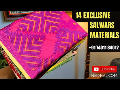 Dark pink printed pure cotton unstitched salwar material, applique work on yoke(lining optional)matching very thin cotton bottom, printed pure soft mul cotton dupatta. CODE AP253012