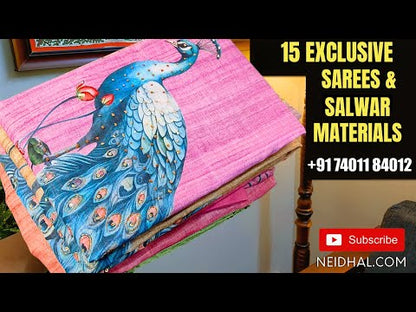 CODE NS224 : Black floral printed fancy silk saree with zari woven borders, printed short pallu, printed running blouse.