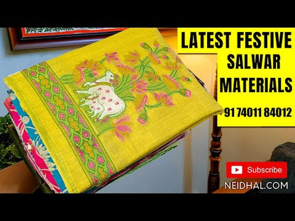 Light Purple with golden tint tissue silk unstitched salwar material, Simple Yoke (Thin, Lining Needed) Matching santoon bottom, Designer tissue silk dupatta with premium art silk applique work highlighted with embroidery detailing. SP252001