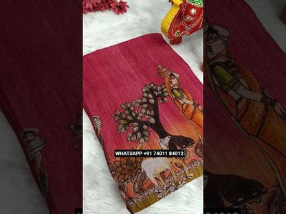 Dark pink digital printed silk cotton unstitched salwar material(thin fabric, lining needed)matching santoon bottom, digital printed silk cotton full length dupatta with gold tissue borders. CODE AG251014