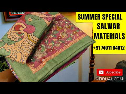 Black dobby cotton unstitched salwar material,ajrak &real mirror work on yoke,self weaving design(DARK MAROON)(lining needed)ajrak block printed cotton bottom, block printed kota dupatta with applique patch work on pallu. JL260614