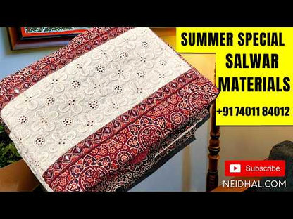 Off white base semi linen unstitched salwar material,digital printed on yoke, floral printed all over, (textured, lining needed) Mauve cotton bottom, printed on semi linen dupatta with pallu. MY263015